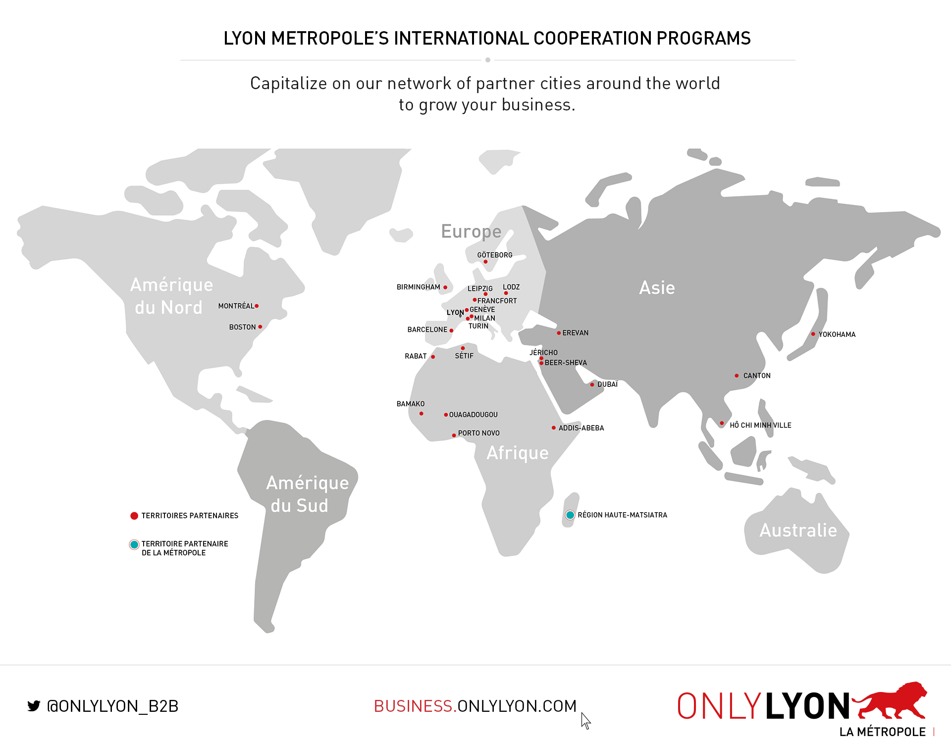 map of Lyon Metropole’s international cooperation programs